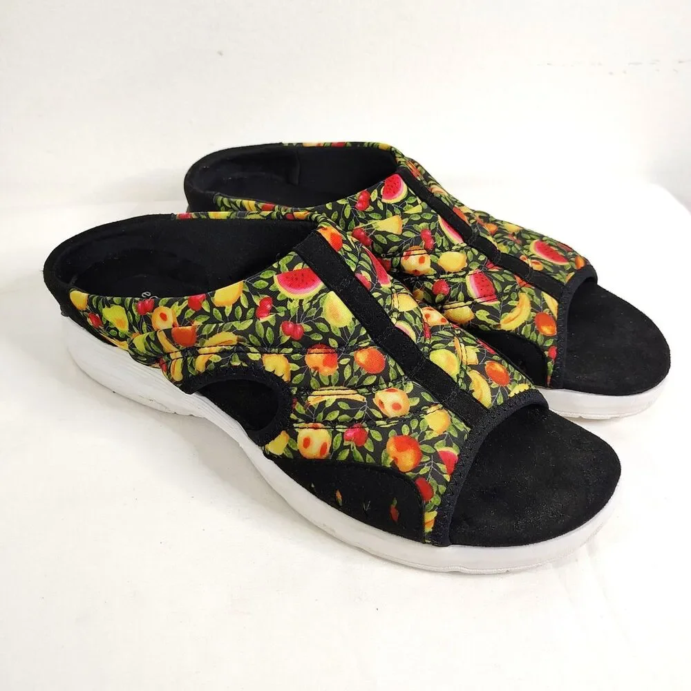 Easy Spirit Fruit Print Slip On Comfort Sandals Mules Women’s 9.5 Casual Shoes